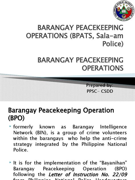 BARANGAY PEACEKEEPING OPERATIONS (BPATS, Sala.